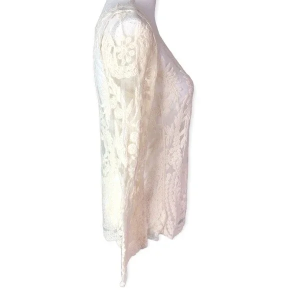 You Are Not Alone Ivory Lace Crochet Mesh Long Sleeve Top - Picture 4 of 7